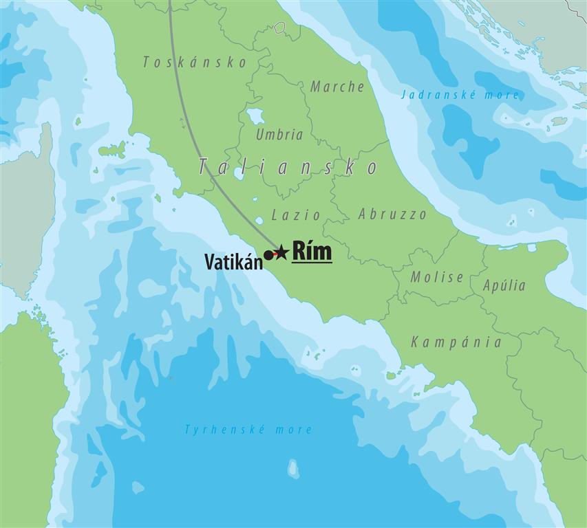 CK Turancar, Letecký poznávací zájazd, Taliansko, Predvianočná atmosféra v Ríme, mapka