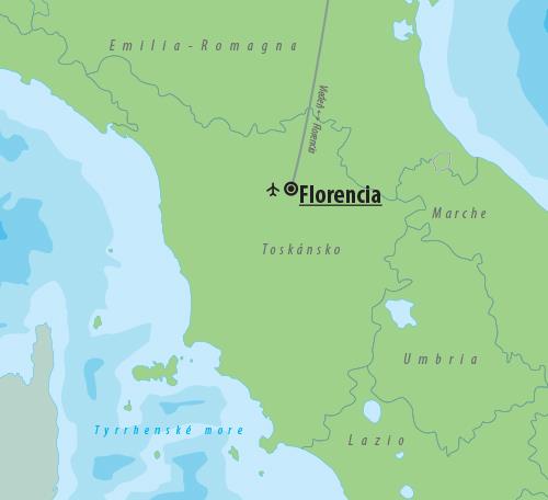 CK Turancar, Letecký poznávací zájazd, Taliansko, Florencia - kolíska renecancie, mapa