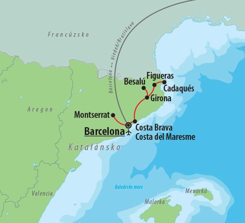 CK Turancar, Letecké poznávacie zájazdy, Španielsko, Slnečné Katalánsko a Barcelona, mapa
