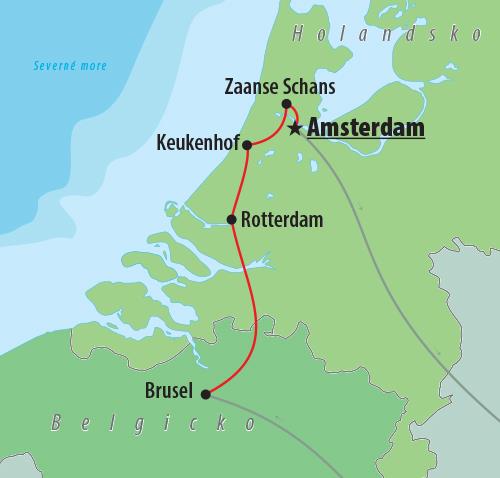 CK Turancar, autobusový poznávací zájazd, Kvetinové Holandsko a Belgicko, Keukenhof, mapa