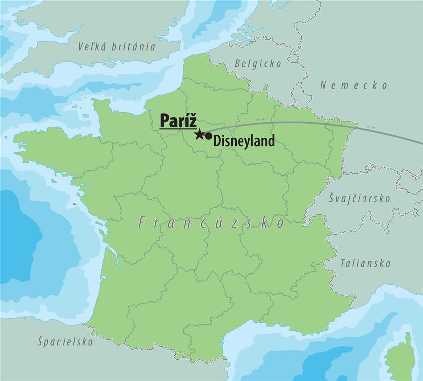 CK Turancar, autobusový poznávací zájazd, Paríž a Disneyland, mapa