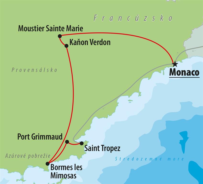 CK Turancar, autobusový poznávací zájazd, Francúzska riviéra a kaňon Verdon, mapa