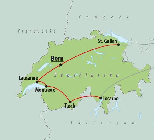 CK Turancar, autobusový poznávací zájazd, Švajčiarsky okruh, mapa