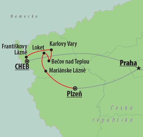 CK Turancar, autobusový poznávací zájazd, Zlatý český trojuholník,mapa