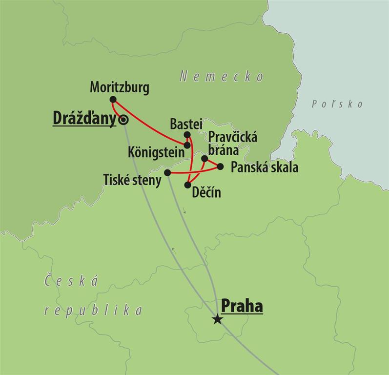 CK Turancar, autobusový poznávací zájazd, Česko a Nemecko, mapa