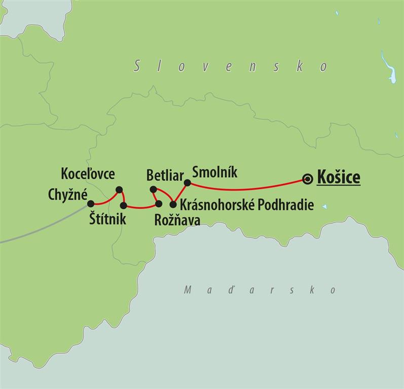 CK Turancar, autobusový poznávací zájazd, Gotická cesta Gemerom, mapa