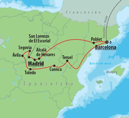 CK Turancar, Letecký poznávací zájazd, Španielsko poklady UNESCO, mapa