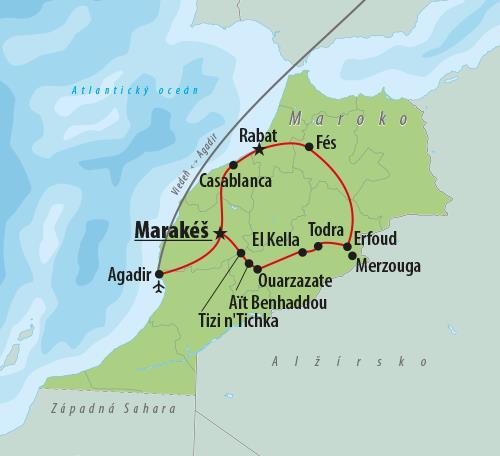 CK Turancar, Letecký poznávací zájazd, Maroko - kráľovské mestá a magická púšť, mapa