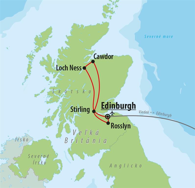 CK Turancar, letecký poznávací zájazd, Tajomstvá Škótska a jazera Loch Ness, mapa