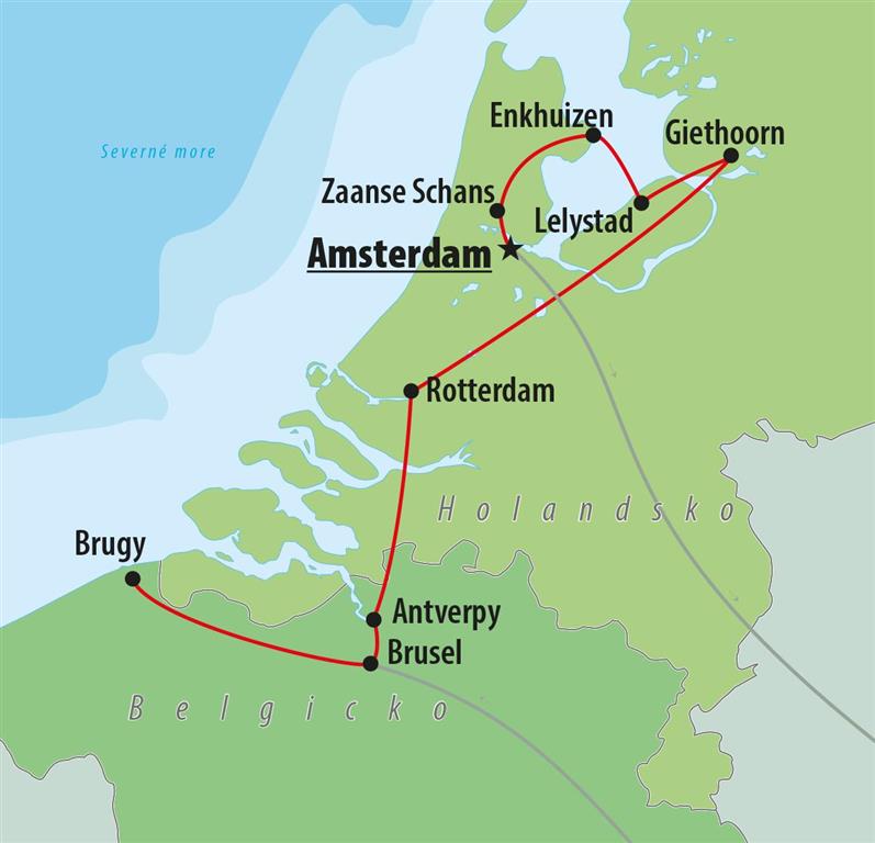 CK Turancar, autobusový poznávací zájazd Holandsko a Belgicko, mapa