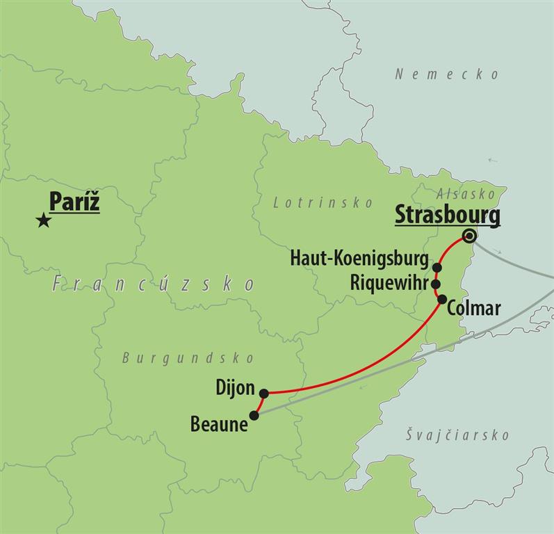 CK Turancar, autobusový poznávací zájazd, Čarovné Alsasko, mapa