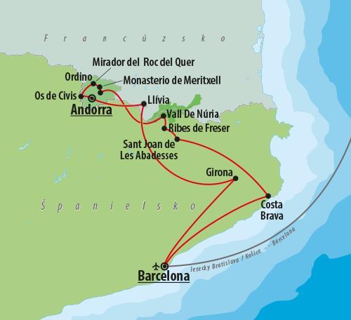 CK Turancar, Letecké poznávacie zájazdy, Andorra, Girona a Katalánsko, mapa