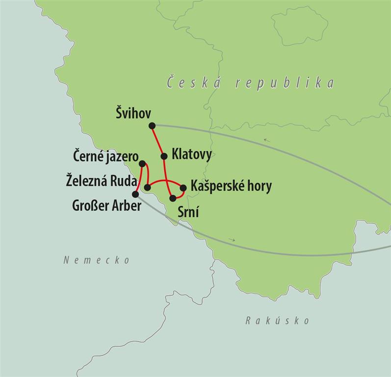 Autobusové poznávacie zájazdy CK Turancar, Česká Republika, Šumava a Bavorský les, mapa