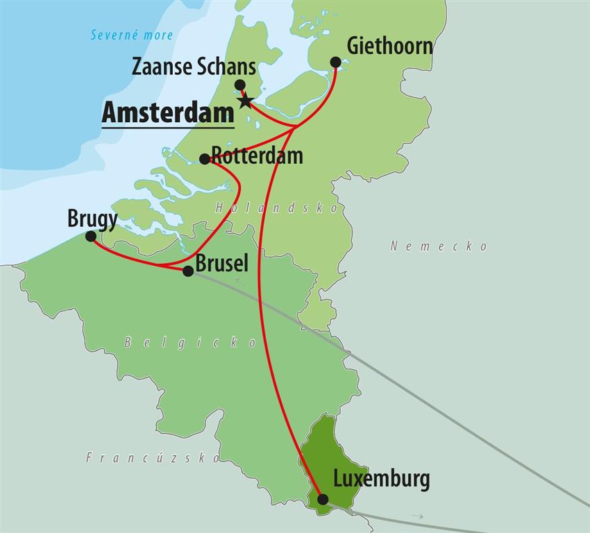 CK Turancar, autobusový poznávací zájazd Benelux, mapa